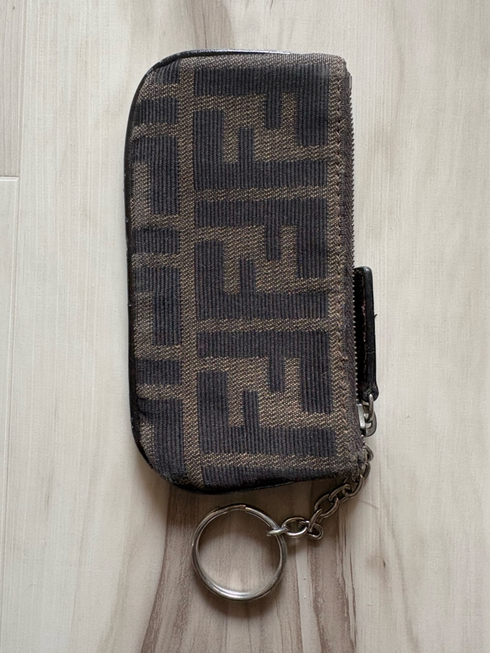 Fendi Zucca FF Logo Key Case Pouch in Brown and Black Jacquard Monogram